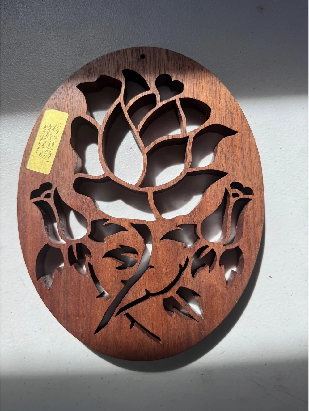 Vintage Sha-Ron Harpster Handcrafted Wood Floral Wall Plaque Cedar Falls Iowa